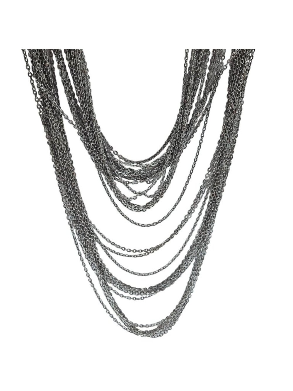 Vintage Multi Strand Necklace Silver Tone Elegant Statement Fashion Jewelry